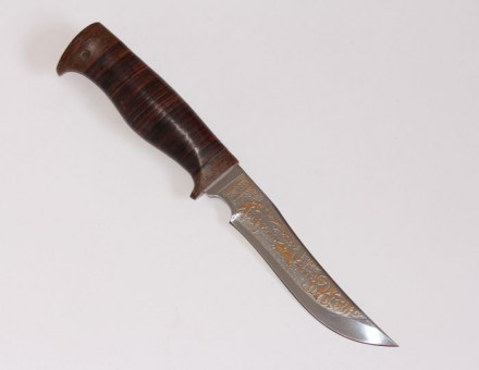 Охотничий нож Вепрь-2 (рукоять- кожа, позолота)